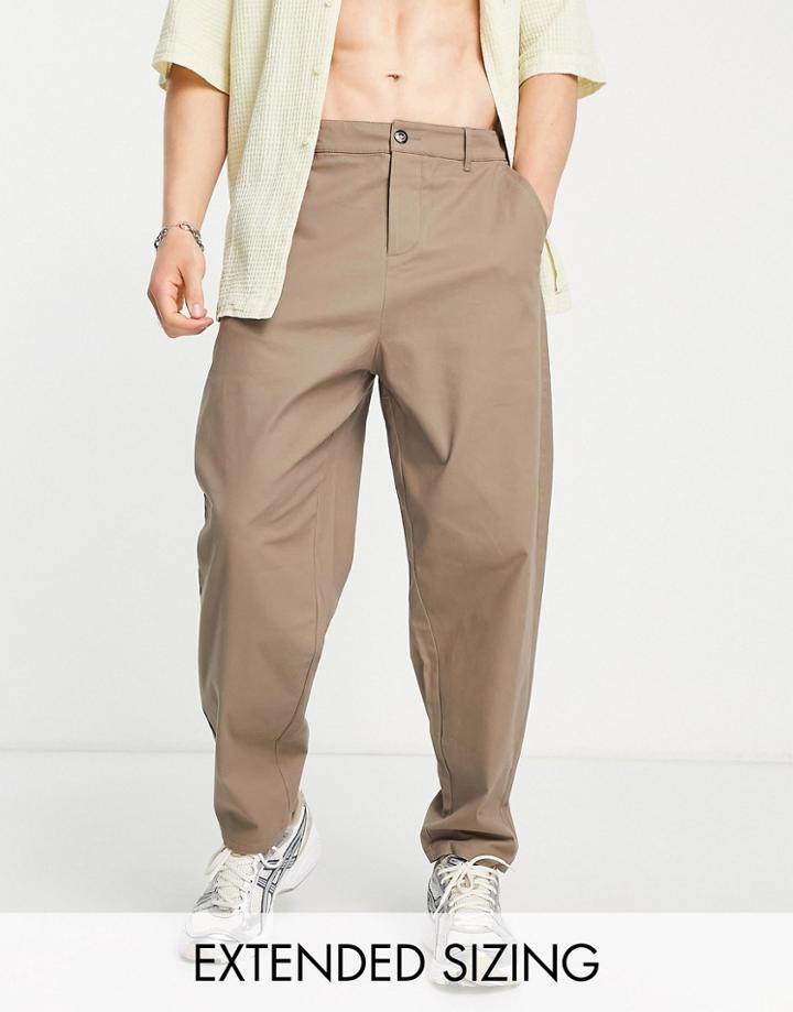 Asos Design Oversized Tapered Chinos In Dark Stone-neutral