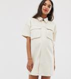 Asos Design Maternity Denim Boxy Shirt Dress In Ecru - White