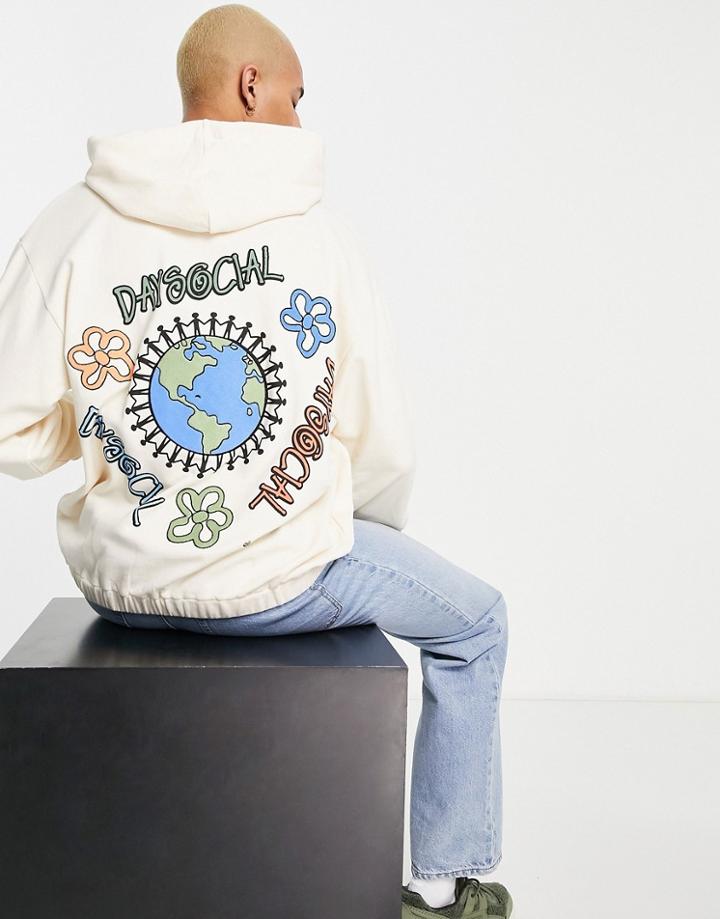 Asos Daysocial Oversized Hoodie With Earth Back Graphic Print In Off White