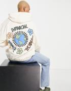 Asos Daysocial Oversized Hoodie With Earth Back Graphic Print In Off White