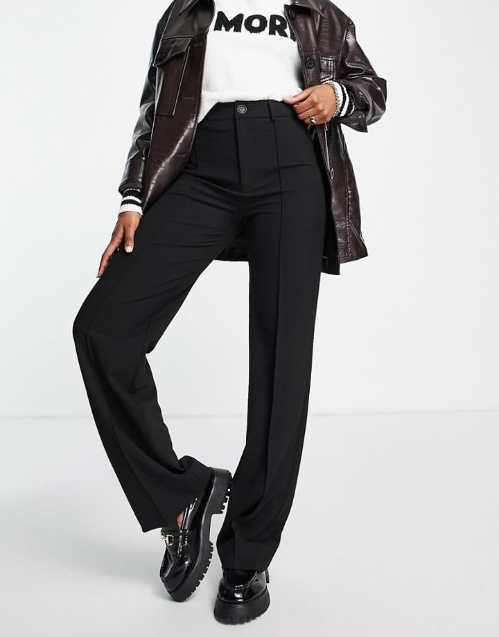 Pull & Bear High Waisted Tailored Straight Leg Pants In Black