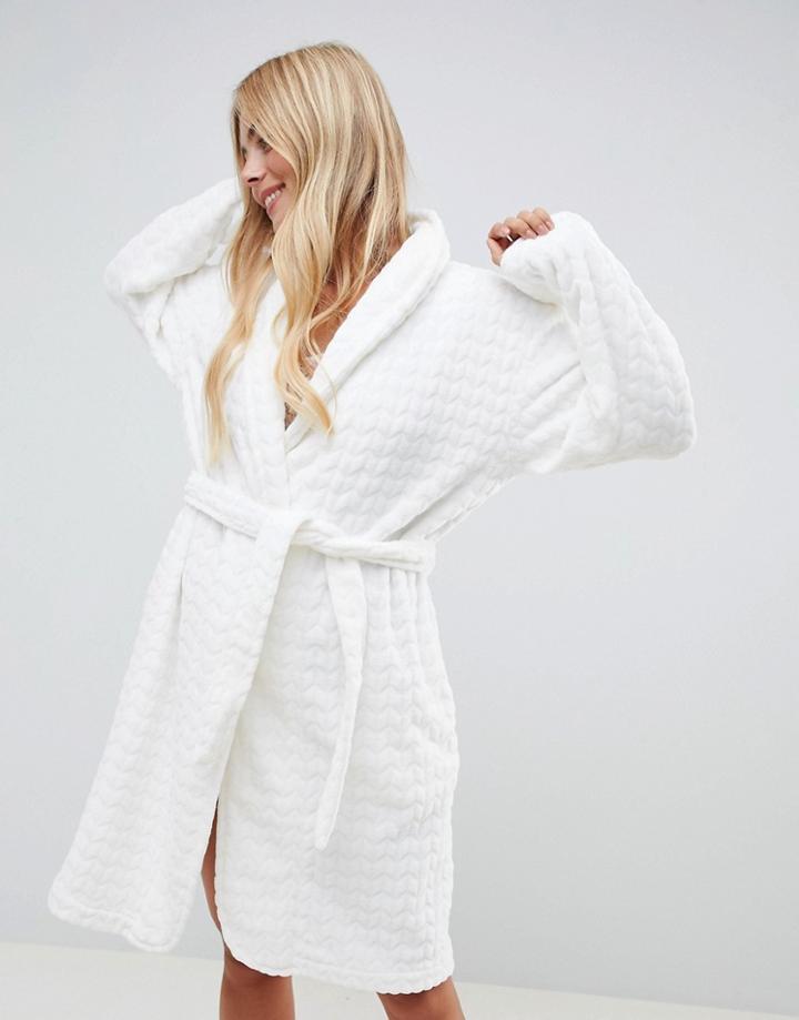 Boux Avenue Clara Chevron Cut Midi Dressing Gown - White