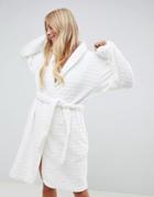 Boux Avenue Clara Chevron Cut Midi Dressing Gown - White