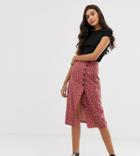 Brave Soul Tall Midi Skirt In Polka Dot With Button Detail - Pink