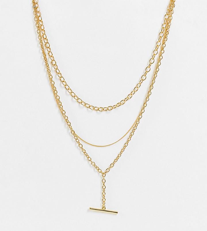 Asos Design 14k Gold Plated Necklace In Lariat With Tbar Design In Gold Tone