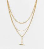 Asos Design 14k Gold Plated Necklace In Lariat With Tbar Design In Gold Tone