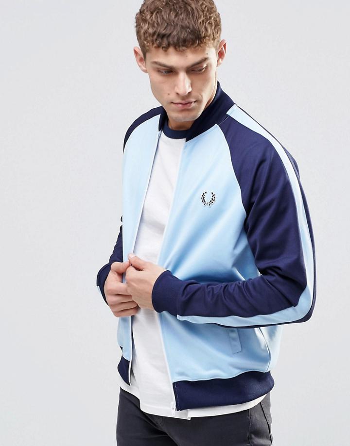Fred Perry Track Jacket With Color Block In Blue - Sky Blue