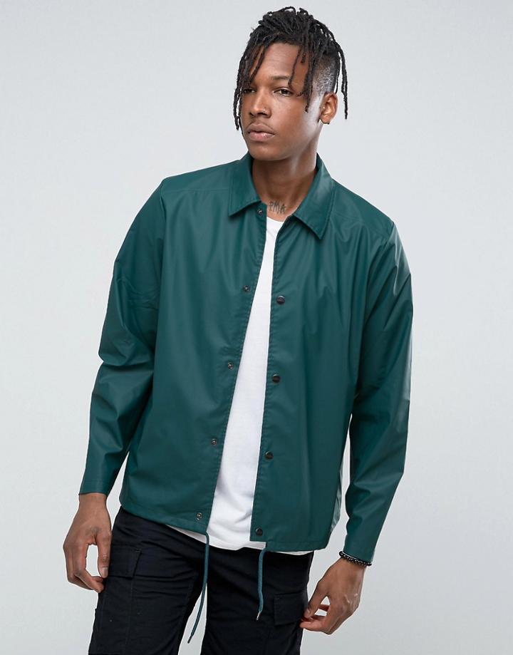 Rains Waterproof Coach Jacket In Dark Teal - Green