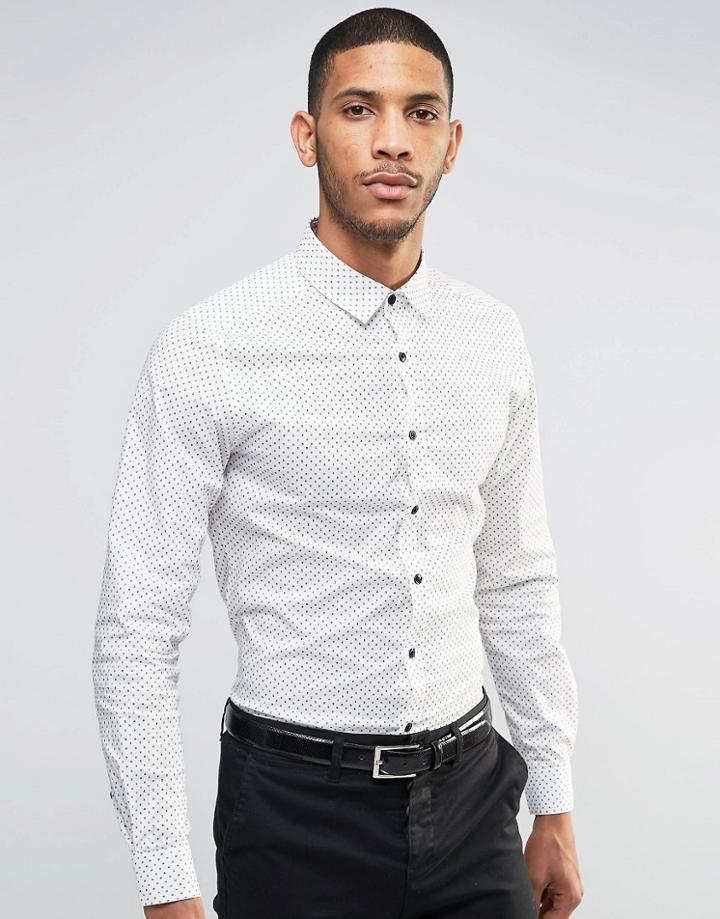 Asos Skinny Shirt With Etch Print In White - White