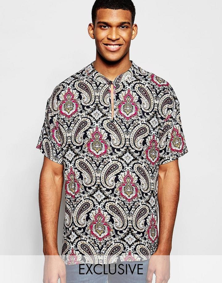 Reclaimed Vintage 70s Shirt In Paisley Print In Regular Fit - Black