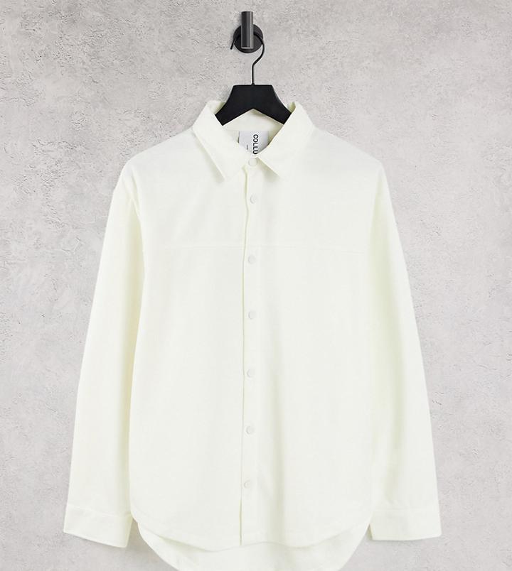 Collusion Oversized Long Sleeve Shirt In Polytricot In Ecru-white