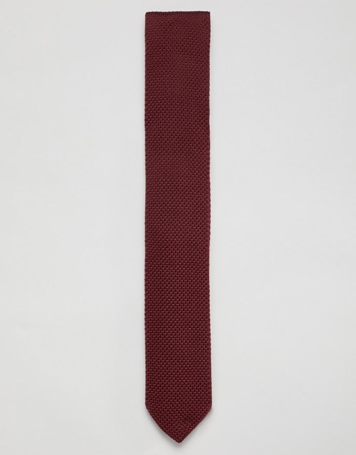 Twisted Tailor Knitted Tie In Burgundy - Red