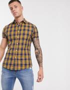 Asos Design Slim Check Shirt In Mustard-yellow