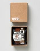 Asos Interchangeable Bracelet Watch Set In Silver - Silver
