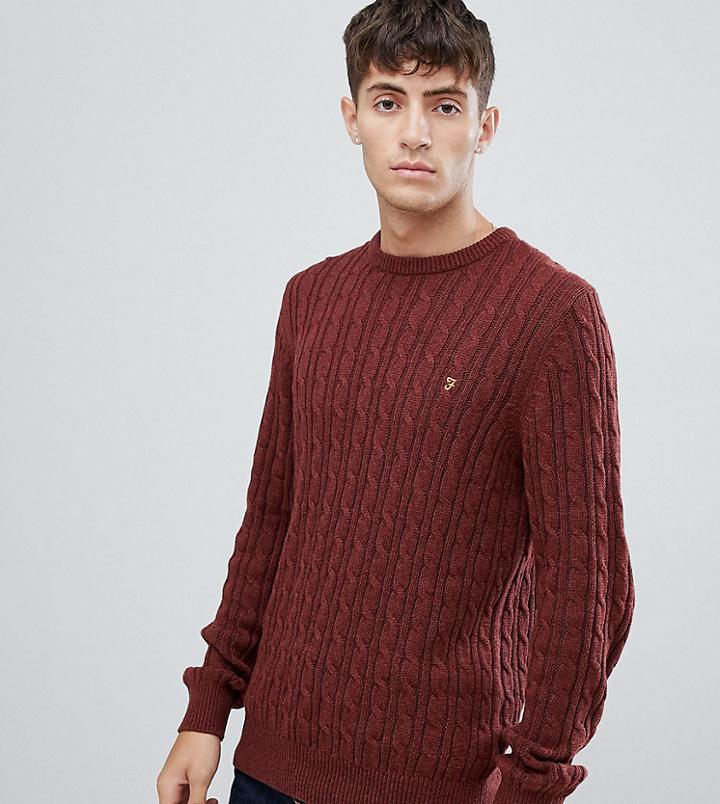 Farah Ludwig Cable Crew Neck Sweater In Red - Red