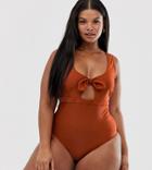 Peek & Beau Curve Exclusive Eco Tie Bow Front Swimsuit In Redwood - Orange