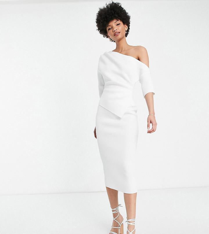 Asos Design Tall Wrap Shirt Pencil Midi Dress In Ivory-white