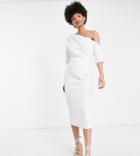 Asos Design Tall Wrap Shirt Pencil Midi Dress In Ivory-white