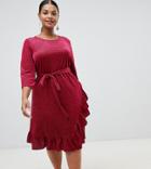 Junarose Velvet Wrap Midi Dress With Frill Hem In Red