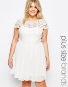 Club L Plus Skater Dress With Crochet Top - White