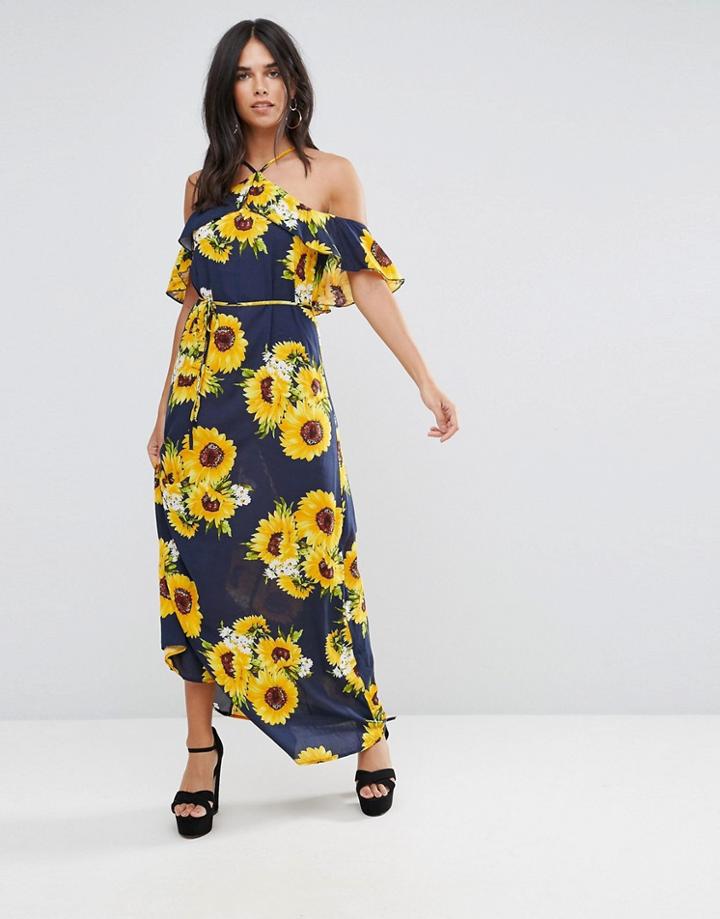 Ax Paris Navy Strappy Sunflower Maxi Dress - Navy