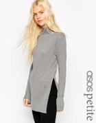 Asos Petite Longline Top With Side Split And Turtleneck - Gray