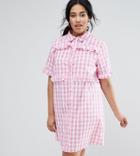 Unique 21 Hero Plus Gingham Shirt Dress With Frill Detail - Pink