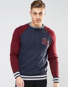 Bellfield Baseball Style Knitted Sweater - Navy