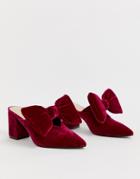 Asos Design Sweetness Block Heel Bow Mules In Berry - Purple