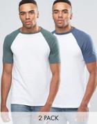 Asos 2 Pack T-shirt With Contrast Raglan Sleeves - Multi