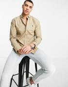 Polo Ralph Lauren Icon Logo Slim Fit Poplin Shirt In Beige-neutral