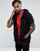 Religion Open Hoodie With Short Sleeve In Brushed Fleece - Black