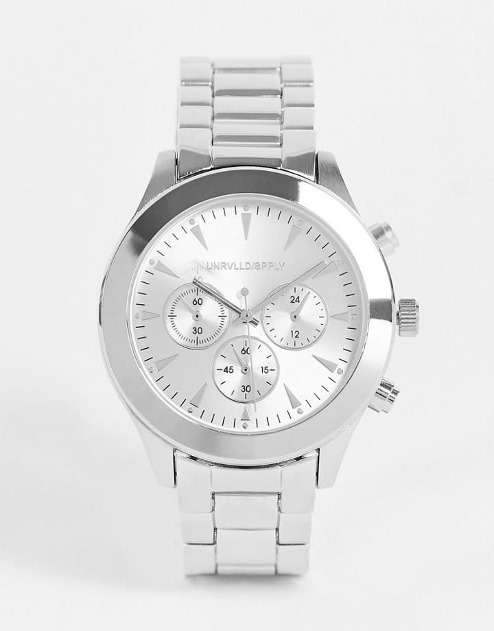 Asos Design Bracelet Watch With Lilac Face In Silver Tone