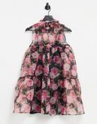 Rare London High Neck Shift Dress In Floral-black
