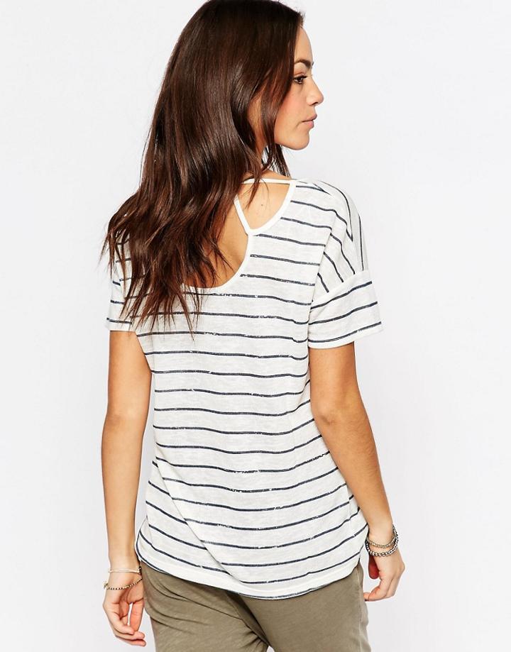 Esprit Cut Out Stripe Tee - Off White