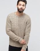 Asos Blocked Cable Sweater In Wool Mix - Beige