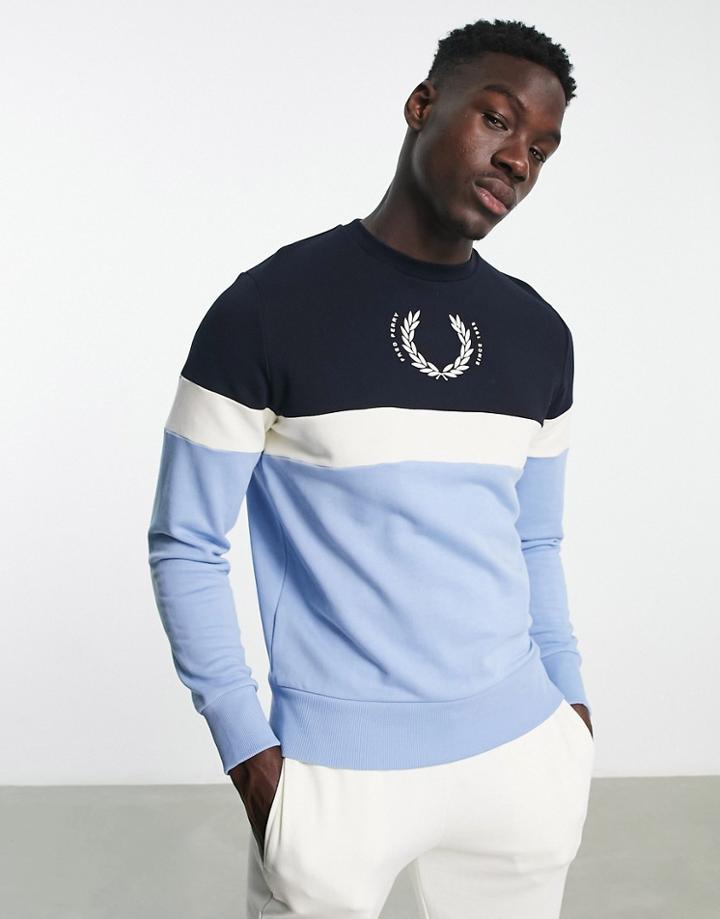 Fred Perry Printed Color Block Sweatshirt In Navy