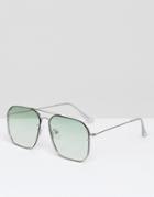 Asos Laid On Lens Aviator Fashion Sunglasses With Pale Green Fade Lens - Silver