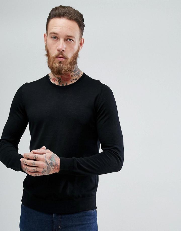 Hugo Crew Neck Merino Sweater Black - Black