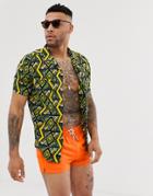 Asos Design Swim Shorts In Orange Super Short Length With Black & White Drawcord - Orange