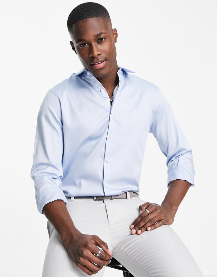 Topman Formal Sateen Slim Shirt In Blue