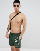 Boss Octopus Swim Shorts In Khaki - Green