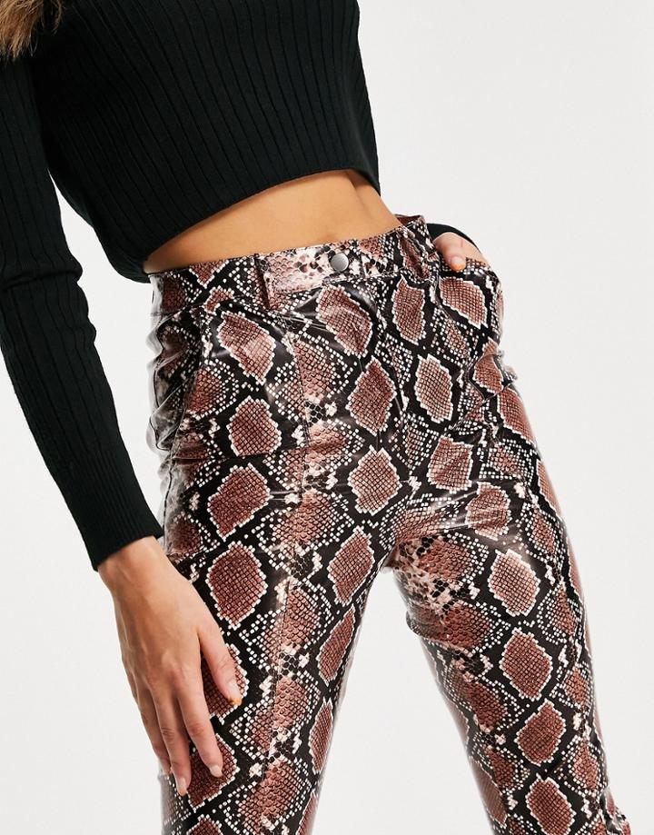 Miss Selfridge Faux Leather Legging In Snake Print-brown