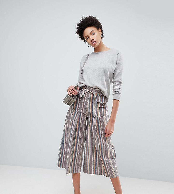 Asos Wide Leg Soft Pants With Pleats In Stripe - Multi