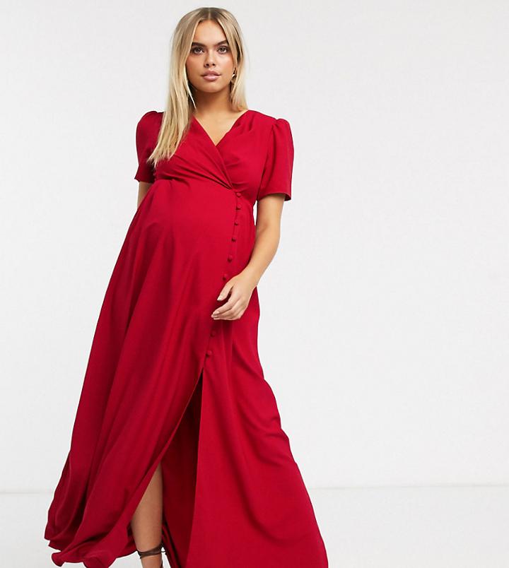 Asos Design Maternity Button Through Maxi Tea Dress