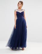 Little Mistress Tulle Maxi Dress With Embellished Trim - Navy