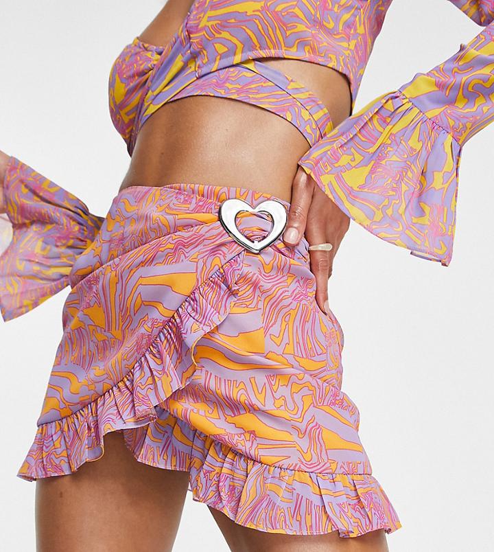 Asyou Frill Edge Wrap Skirt In Neon Animal Print-multi
