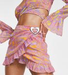Asyou Frill Edge Wrap Skirt In Neon Animal Print-multi