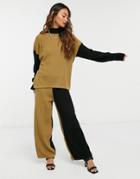 Unique21 Color Block Knitted Pants In Black & Camel