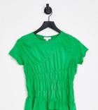 Topshop Petite Shirred Ruched Tee In Green